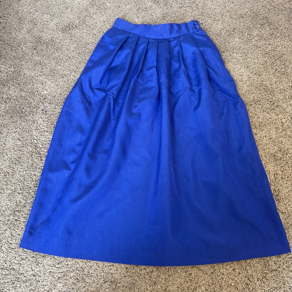 Talbots Vintage Skirt Petites 6P Royal Blue Structure Sheen Pleated Flare A Line